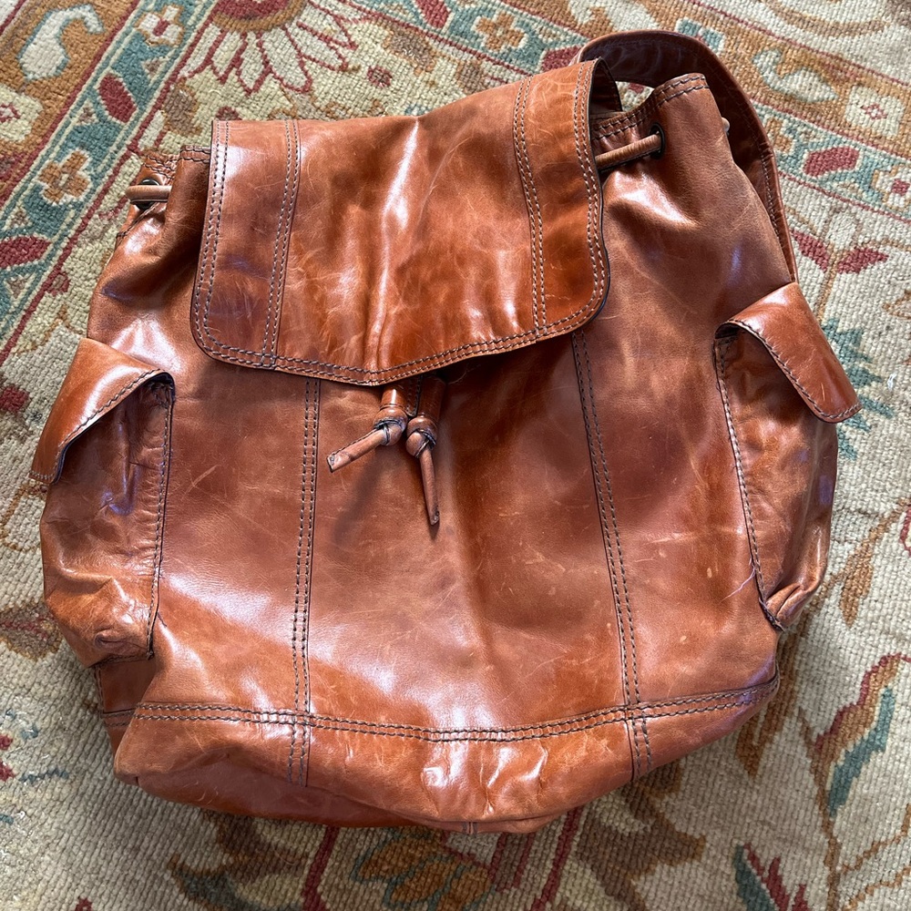 Fossil brown leather backpack